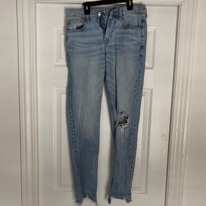 American Eagle Outfitters Light Blue Distressed Straight Leg Jeans
